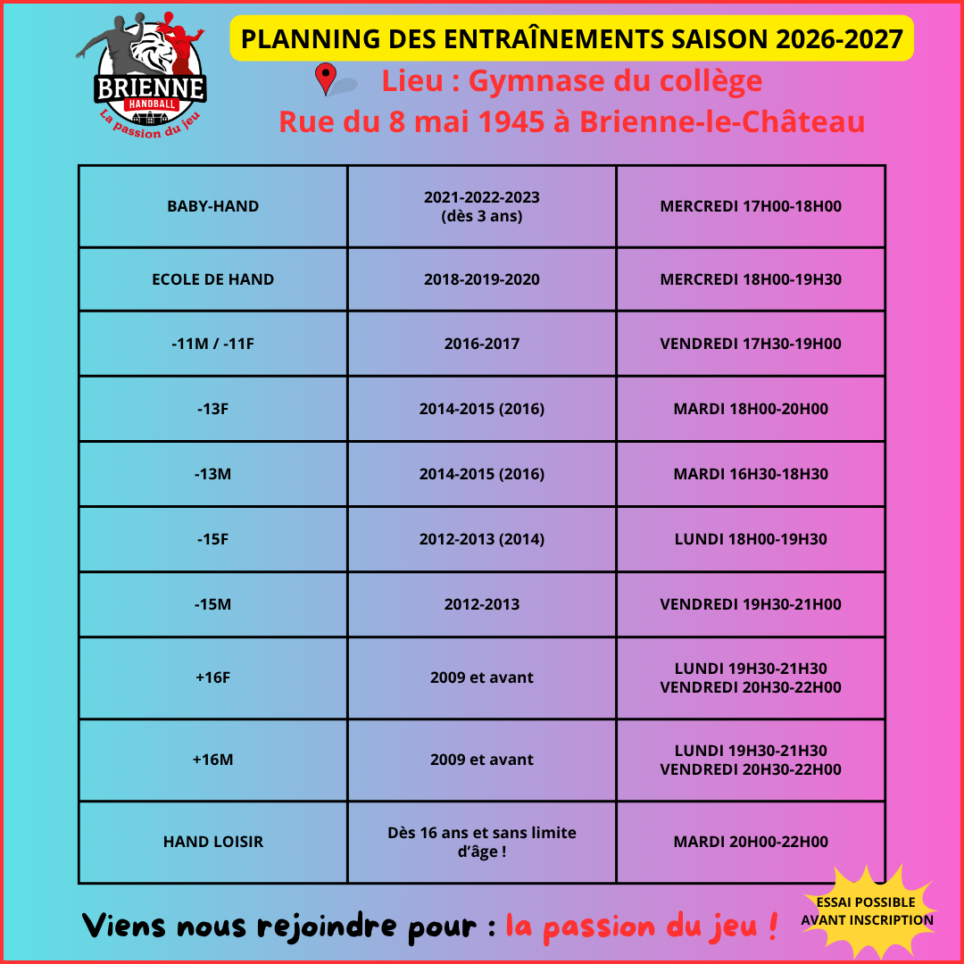 INFORMATION REPRISE DES ENTRAÎNEMENTS !